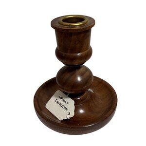Handcrafted Walnut Candlestick Holder With Brass Accent 5" Traditional
